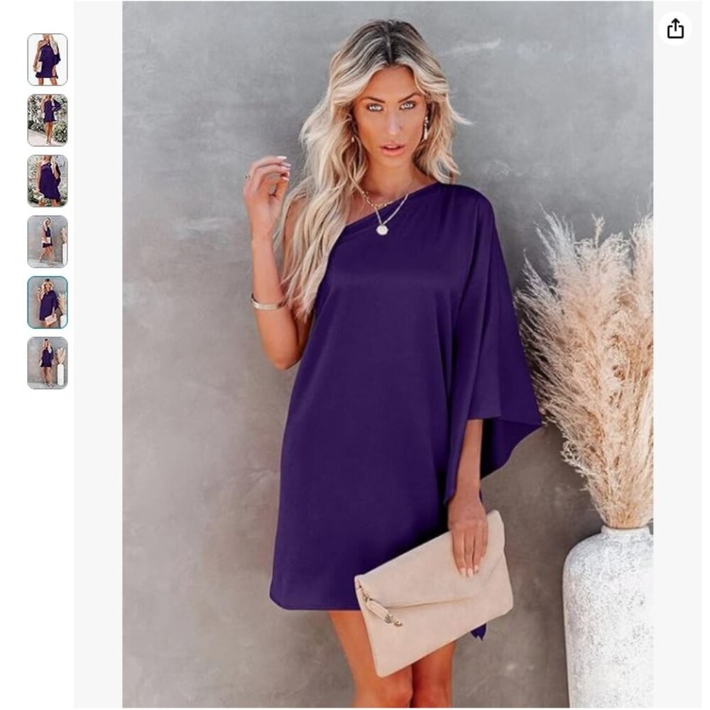 NEW! ZileZile Women's Sexy One Shoulder Batwing Loose Mini Dress - Size Small